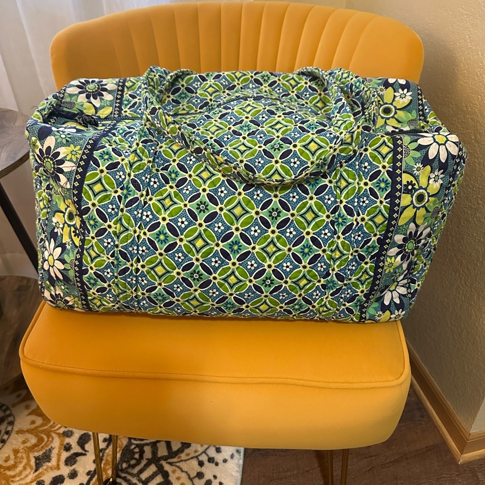 Vera Bradley Quilted Green and Blue Geometric Travel Bag